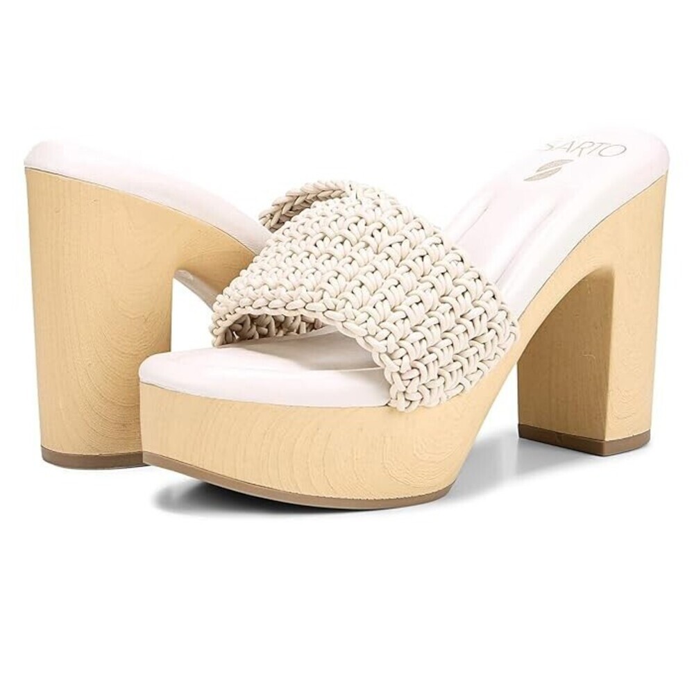 Franco Sarto Wendy Sandals Womens US 6 Bone Leaather Wooden Heel Platform KHD438